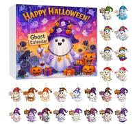 Halloween with Pendants - Calendar with 24 Flat Ghost Pendants for Counting Back, Flat Acrylic Seasonal Decoration for Adult Students
