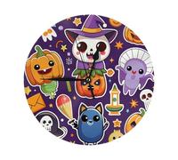 Halloween With Pumpkin Bat Ghost and Skull11 Native American Southwestern Navajo Art 10in Round PVC Wall Clock Non-Ticking Battery Silent Clock Modern Style Decorative for Living Room, Kitchen, Home,B
