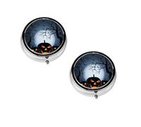 Halloween with Pumpkins Print Pill Box, Round Pill Organizer, 3 Compartment Small Pill Case for Purse & Pocket, Portable Medicine Box, Travel Pill Case