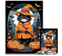 Halloween Wizard CatJigsaws 1000 Pieces for Adults Wooden Jigsaw Puzzles for Adults Ideal for Family Fun Relaxation 1000 PCS(75x50cm)