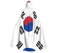 Halloween Wizard Hooded Cape, Flag of Republic of Korea Print Cloak with Hood Witch Long Robe, for Women Men Cosplay Costume