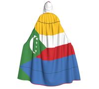 Halloween Wizard Hooded Cape, Flag of the Comoros Print Cloak with Hood Witch Long Robe, for Women Men Cosplay Costume