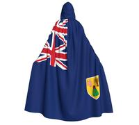 Halloween Wizard Hooded Cape, Flag of the Turks and Caicos Islands Print Cloak with Hood Witch Long Robe, for Women Men Cosplay Costume