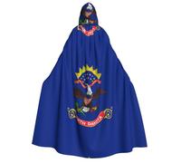 Halloween Wizard Hooded Cape, North Dakota State Flag Print Cloak with Hood Witch Long Robe, for Women Men Cosplay Costume