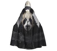 Halloween Wizard Hooded Cape, Panda in the water Print Cloak with Hood Witch Long Robe, for Women Men Cosplay Costume