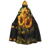 Halloween Wizard Hooded Cape, with the yellow sunflower Print Cloak with Hood Witch Long Robe, for Women Men Cosplay Costume