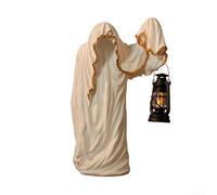Halloween Wizard Lantern Decoration, Mysterious Man in Resin Statue with Gold and White Accents, Creative Indoor Outdoor Ornament for Garden or Home Party Display (White)