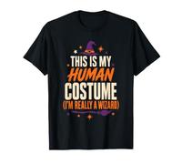 Halloween Wizard This is My Human Costume Witch Hat Broom T-Shirt