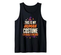 Halloween Wizard This is My Human Costume Witch Hat Broom Tank Top