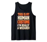 Halloween Wizard This is My Human Costume Witch Hat Broom Tank Top