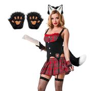 Halloween Wolf Costume, Tail with Clip, Ear Clips and Gloves Made of Faux - Easy to Wear Halloween Cosplay Outfit Accessory for Anime Cosplay and Stage Performance