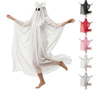 Halloween Women Ghost Sequined Cape Face Cover Pullover Spooky Costume | Sparkle Glitter Sheer Ghost Cloak Robe Big Bow Halloween Boo Ghost Cosplay Costume for Festival Carnival Party Disco Poncho