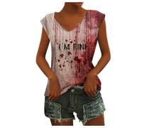 Halloween Women Problem Solved Blood Tank Top Handprint Hands Bloody Splatter Tank Top Bloody Splatter Graphic Shirts Halloween I'm Fine Bloody Blood Vest (Red-3, M)