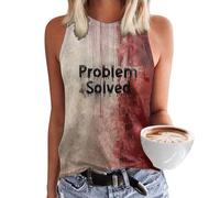 Halloween Women Problem Solved Blood Tank Top Handprint Hands Bloody Splatter Tank Top Bloody Splatter Graphic Shirts Halloween I'm Fine Bloody Blood Vest (Purple-C, M)