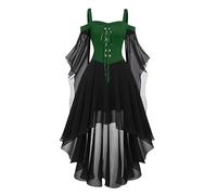 Halloween Women's Costume Skirt with Lace Sleeves & Asymmetrical - Elegant Black Witch Dress Mesh Vampire or Sorceress Medieval Cocktail Dress Cosplay Party Carnival Dresses
