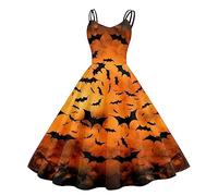 Halloween Women's Dress with Straps, Vintage Women's Printed Hem Loose Fit Flowy Classic Chic Renaissance Medieval Cosplay Victorian Clothing Sexy Comfortable Court Carnival Long Dress