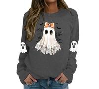 Halloween Women's Ghost Print Top - Long Sleeve Casual Slim Fit Vintage Chic Pullover Gothic Style Cosplay Renaissance Soft Comfortable Carnival Party Clothes, dark grey, M