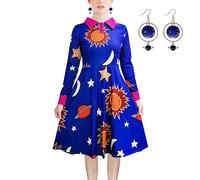Halloween Women's Planets Stars Moon Solar System Dress Cosplay Costume A-Line Dress