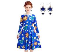 Halloween Women's Planets Stars Moon Solar System Dress Cosplay Costume A-Line Dress