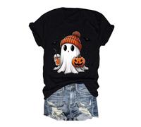Halloween Women's Printed Top, Short Sleeve T-Shirts Women Round Neck Casual Slim Fit Chic Renaissance Medieval Cosplay Vintage Comfortable Soft Cosplay Top for Carnival Party Clothes