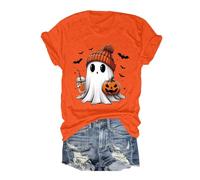 Halloween Women's Printed Top, Short Sleeve T-Shirts Women Round Neck Casual Slim Fit Chic Renaissance Medieval Cosplay Vintage Comfortable Soft Cosplay Top for Carnival Party Clothes