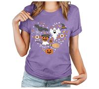 Halloween Womens Shirt for Men Women Pumpkin Graphic Tee Funny Sanderson Letter Print T-Shirt Autumn Thankful Skeleton Fall Spooky Teacher Teen Girls Hippie Costumes Clothing, Purple, M