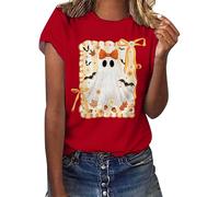 Halloween Women's Shirt Ghost Print Funny T-Shirt Cute Graphic Short Sleeve Shirt Sports Shirts Halloween Movie Tees Round Neck Short Sleeve Summer Shirts Blouse Top Fashionable Comfortable Summer Top