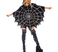 Halloween Women's Spiderweb Poncho Costume Gothic Deluxe Sider Web Cloak Cape Rave Party Cosplay Tops Blouse (Black, One Size)