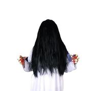 Halloween Women's Spirited Ghost Costume Long Hair Wig, Horror Halloween Party Cosplay Set,for Female Ghost Skull decoration, indoor and outdoor decoration,Halloween Party