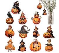 Halloween Wooden Hanging Ornaments, 12PCS Halloween Tree Decorations With Ropes, Pumpkin Ghost Hat Cat Halloween Hanging Ornaments, Halloween Wood Hanging Signs For Party Home Door Decor