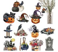 Halloween Wooden Hanging Ornaments, 12PCS Halloween Tree Decorations With Ropes, Pumpkin Ghost Hat Cat Halloween Hanging Ornaments, Halloween Wood Hanging Signs For Party Home Door Decor