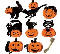 Halloween Wooden Hanging Ornaments,16PCS Wooden Hanging Decor for Tree Decorations with Ropes, Pumpkin Cat Halloween Hanging Ornaments, Wood Hanging Tags for Party Home Door Decor A5WSLWGS
