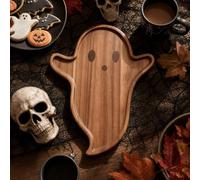 Halloween Wooden Serving Platters,Ghost Shape Charcuterie Boards Funny Cutting Board,15.75" x 12.60" x 0.59",Decorative Wood Snack Dish Plates for Halloween Fruit Bread Salad Snack Dessert (Brown)