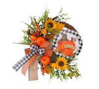 Halloween Wooden Sign Ornament Thanksgiving Sunflower Autumn Pumpkin Wreath With Faux Greenery Door Hanging Seasonal Farmhouse Decoration (Orange, 48x40x10cm)