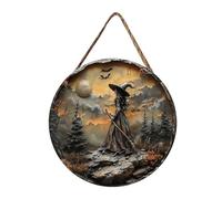 Halloween Wooden Witch Cat Halloween Door Sign Gothic Hanging Plaque Seasonal Home Ornament Unique Festive (A, One Size)