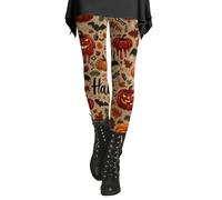 Halloween Workout Leggings Women - High Waist Squat-Proof Fabric | Witch & Bat Print Designs | Moisture Wicking for Gym, Running & Pumpkin Patch Walks Beige