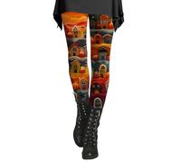 Halloween Workout Leggings Women - High Waist Squat-Proof Fabric | Witch & Bat Print Designs | Moisture Wicking for Gym, Running & Pumpkin Patch Walks Orange