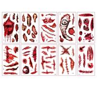 Halloween Wound Simulation Temporary Tattoo,Horror Realistic Fake Bloody Wound Stitch Scar Scab Waterproof Temporary Tattoo Sticker Halloween Masquerade Prank Makeup Props-10Pcs
