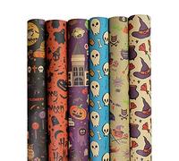 Halloween Wrapping,Horror Wrapping Paper Roll Ghost Pumpkin Bat Skull Pattern Gift Wrap Paper Packaging Supplies Wrapping Papers Halloween for Party Decoration Men Women Girls (Beige - Magic Hat)