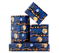 Halloween Wrapping Paper, Haunted House, Moon and Bat In Dark Night Design, 50 x 70 cm per sheet, Horrible Theme Gift Wrap Paper for Boys Girls Men Women Halloween Party