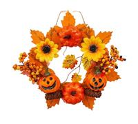 Halloween Wreath,12 Inch Fall Wreath for Front Door, Maple Leaf Pumpkin Pinecone Decor Autumn Thanksgiving Welcome Door Sign for Front Door Farmhouse Porch Wall Decor Outdoor