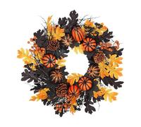 Halloween Wreath - 50cm Autumn Maple Leaf Garland,Pumpkin ťh | Fall Festival Door Hanger With Artificial Pumpkins & Orange Berries | Farmhouse Harvest Decoration For Porch Garden Balcony Wall Wi