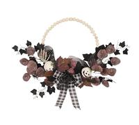 Halloween Wreath, Artificial Maple Leaves Garland, Spider Pumpkin Ghost Accents, 15.75 Inches Vibrant Autumn Colors, Festive Design, Ideal for Kitchen, Porch, Door, Window Decoration