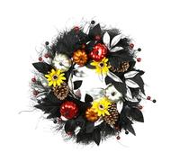 Halloween Wreath Fall Decorations for Front Door Indoor Outdoor Holiday Party Home Festive Leaf Vine Design Plastic Material 45cm (Black, 45cm)