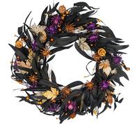 Halloween Wreath for Front Door 20 inch, Halloween Wreath with Olive and Mapple Leaf Pumpkin Spider, Halloween Decoration for Outdoor Living Room Indoor Wall and Outside Fall Autumn