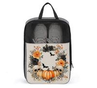 Halloween Wreath with Pumpkins Bats Skeleton Flower Shoe Bag for Travel Daily Use Anti-dust Storage Carrier Golf Shoe Pouch