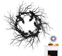 Halloween Wreaths for Front Door | Black Twig Fake Wreath Signs,Indoor Outdoor Branch Decorations for Fence Front Door Garden Courtyard Farmhouse Tree Wall Patio Window