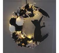 Halloween Wreaths for Front Door, Halloween Moon Shaped Wreaths with and Flower, Autumn Wreath Gothic Decorations Wreath for Home Party Decorations 25x35cm