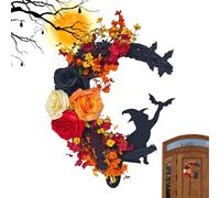 Halloween Wreaths For Front Door - LED Light String Wooden Garland Wreath, Spooky Halloween Decoration For Indoor And Outdoor Display, Perfect For Home, Porch, Wall, Or Front Outside, Festive Seasonal