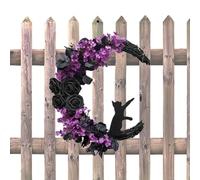 Halloween Wreaths for Front Door - Moon Wreath on the | Gothic Wreath Decorations, Cute Cat Halloween Decoration for Outdoor, Indoor, Wall Art